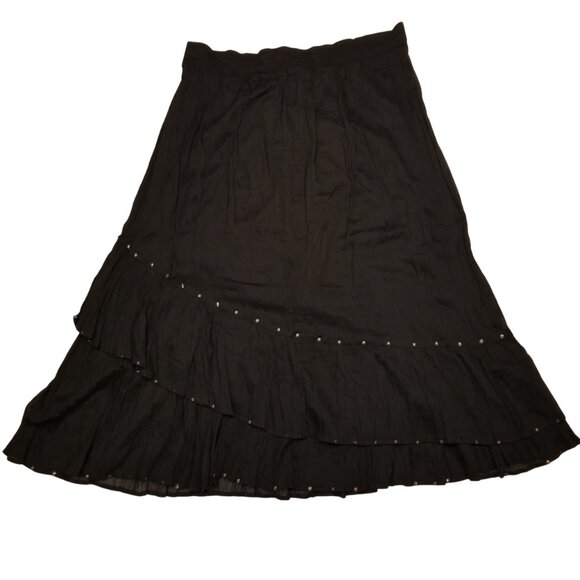 NWT 100% Cotton Black Maxi Skirt Studded Ruffle Tiered Long Addition Elle XLarge - Picture 2 of 15